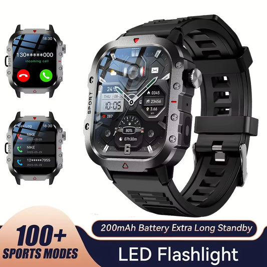2025 Rugged Military Smart Watch Men'S Outdoor Watch 2.01" HD Touch Screen Voice Bluetooth Call Smartwatch